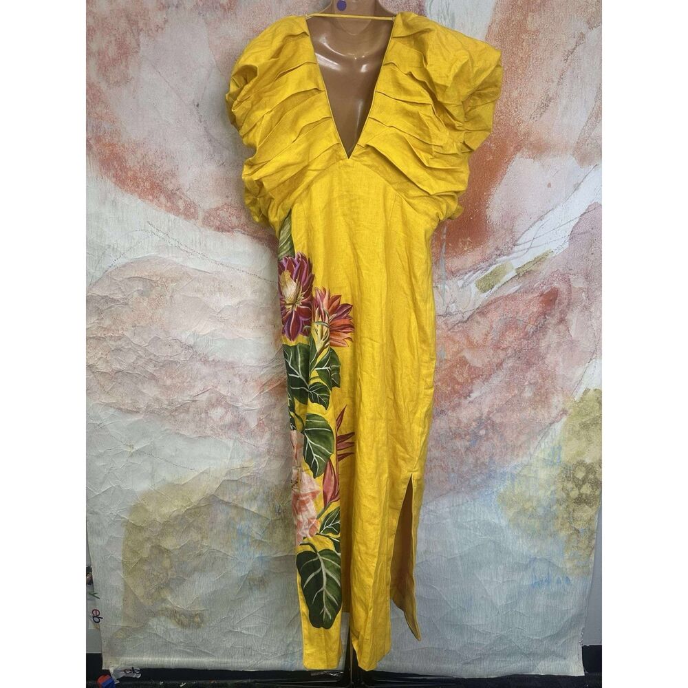 Anthropologie Farm Rio V-Neck Linen Midi Dress - Picture 12 of 13
